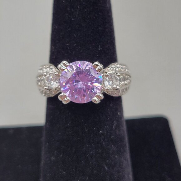 Charles Winston CWE 925 Ring Lavender Clear CZ Silver Rhodium Setting Size 6.75 - Picture 1 of 7